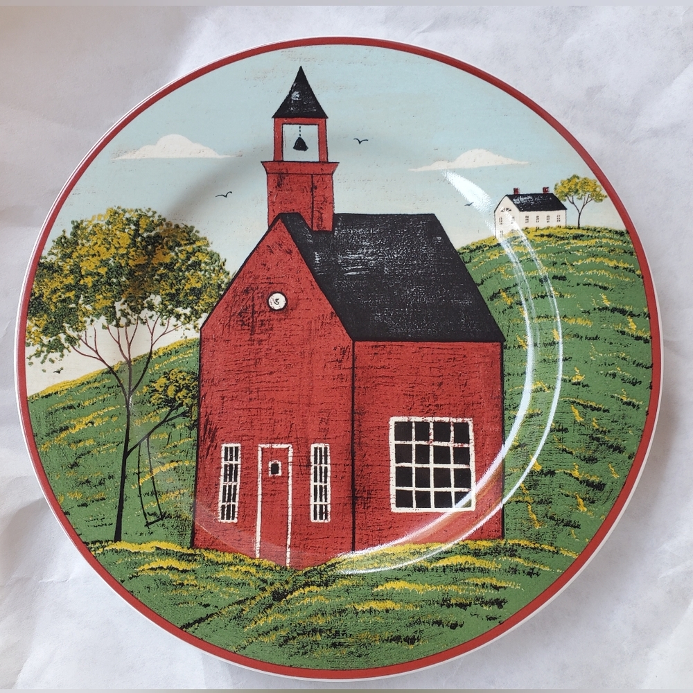 Vintage Warren Kimble  - Country Life 8" plate - Like NEW (Red Schoolhouse)